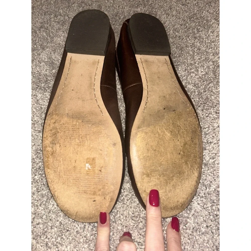 Lands End Leather Loafers Women's 9B Casual Slip On Brown Shoes Moccasin Style‎